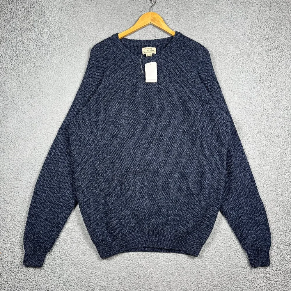 St Johns Bay Fisherman Sweater Mens Size‎ XLT Navy Cable Knit Raglan Ribbed VTG